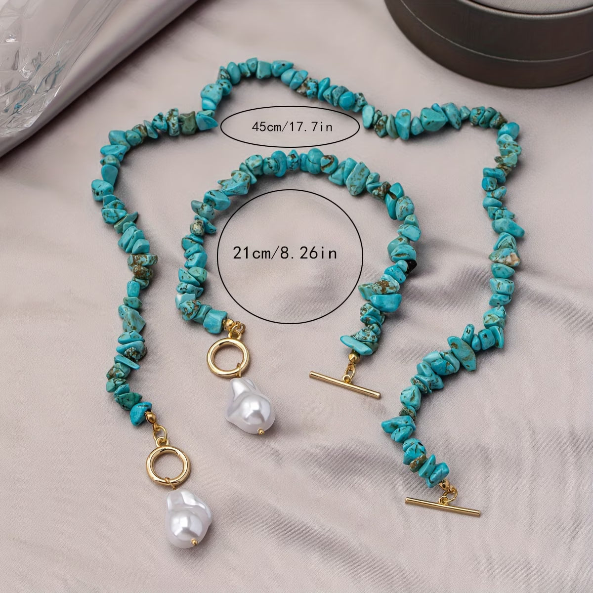 TURQUELLE | Turquoise and Pearl Necklace & Bracelet Set