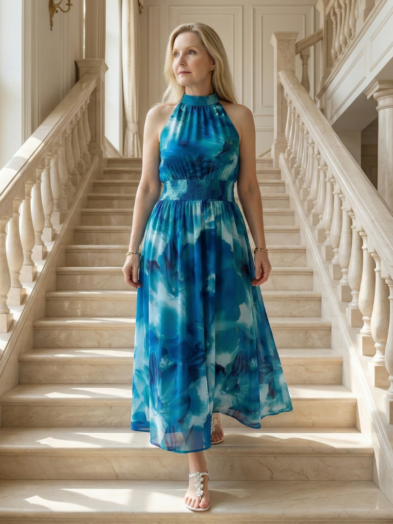Sylin | Halter Midi Dress with Gathered Design