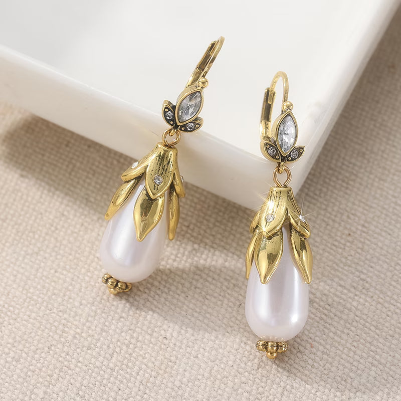 Fern Vintage Botanical Pearl Earrings