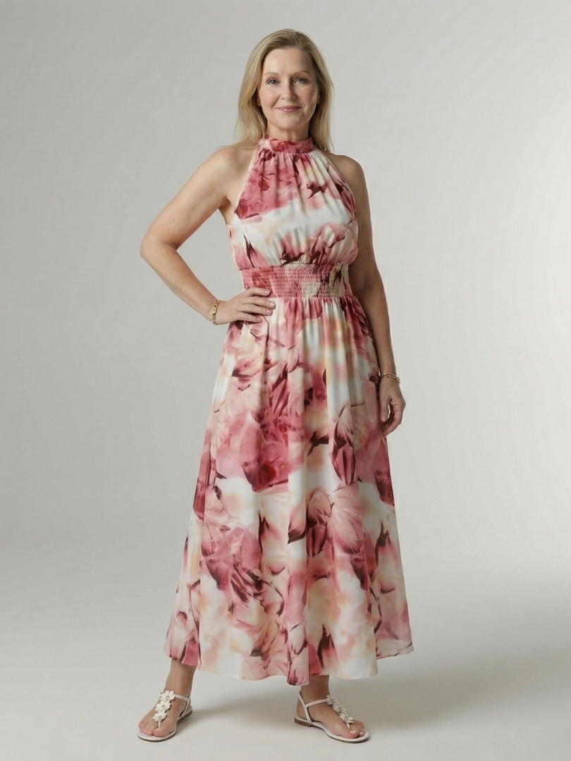 Sylin | Halter Midi Dress with Gathered Design