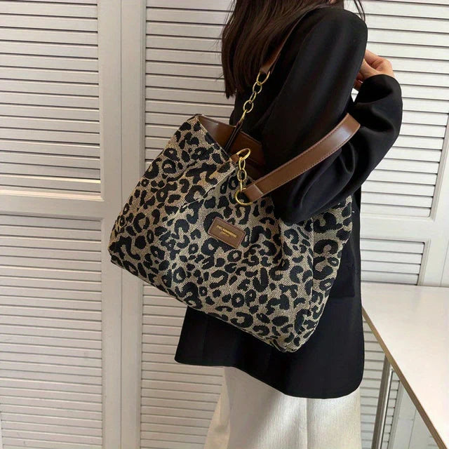 TAVIRA | Leopard Print Charm Tote Bag