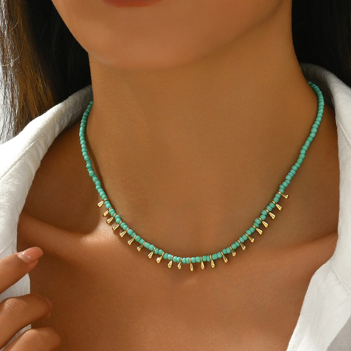 AZURA | Elegant Turquoise and Gold Minimalist Necklace