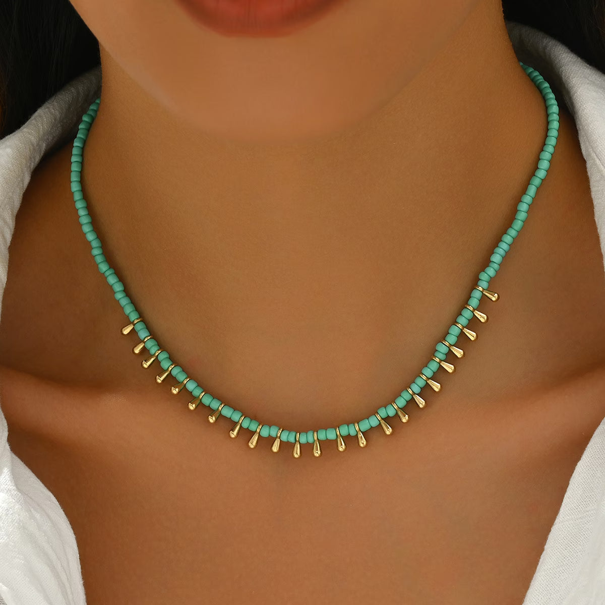 AZURA | Elegant Turquoise and Gold Minimalist Necklace