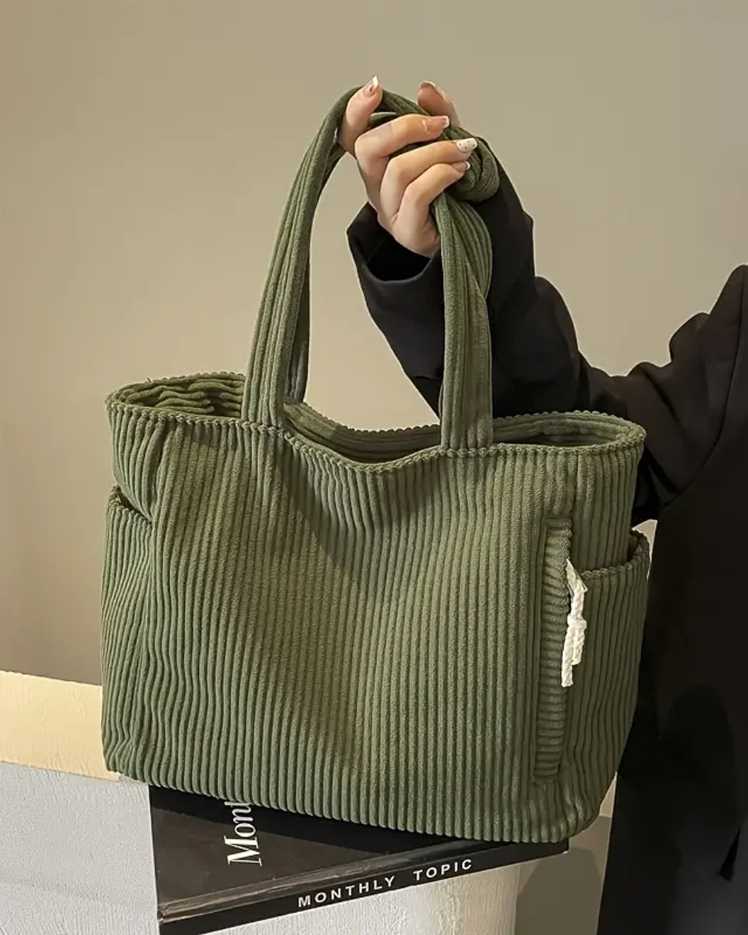 SYLVA | CORD-DETAIL RIBBED TOTE BAG