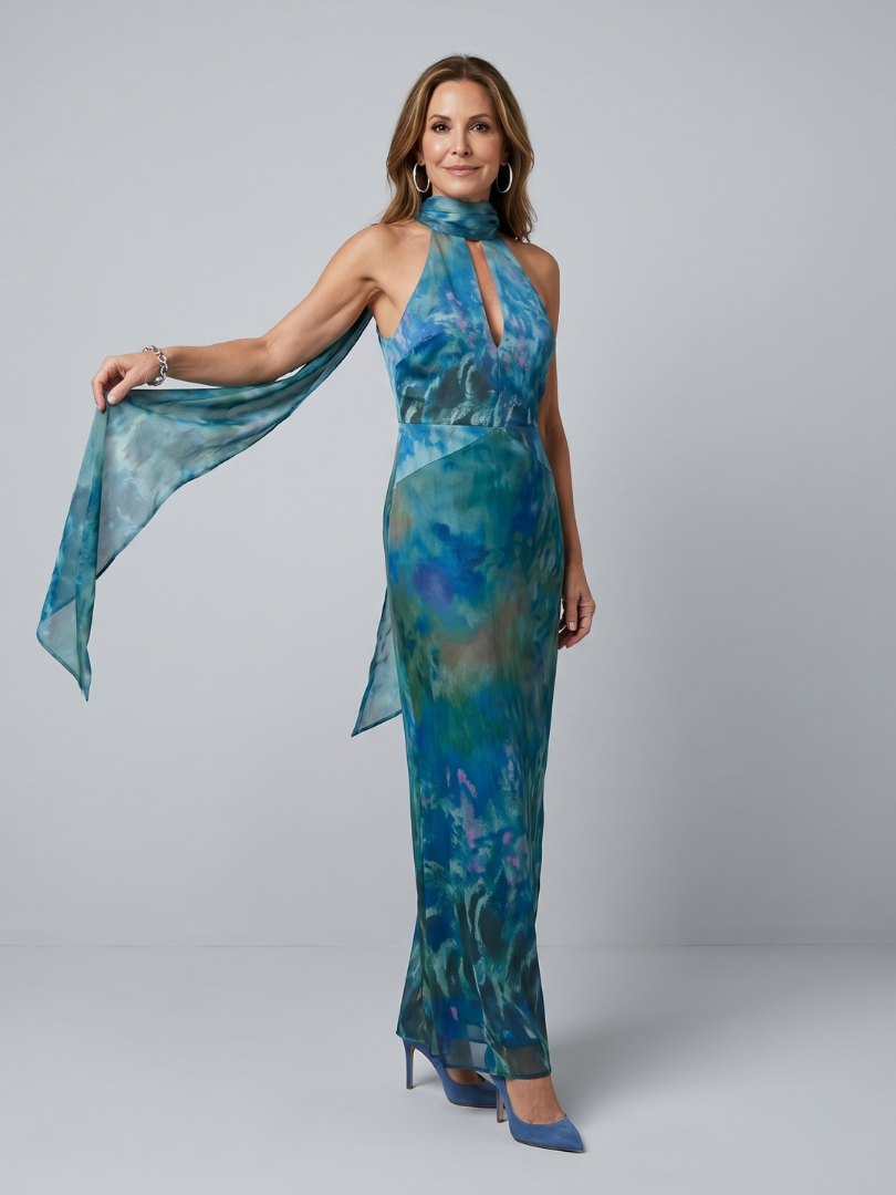 Juniper | Sleeveless Maxi Dress with Keyhole Halter Neck