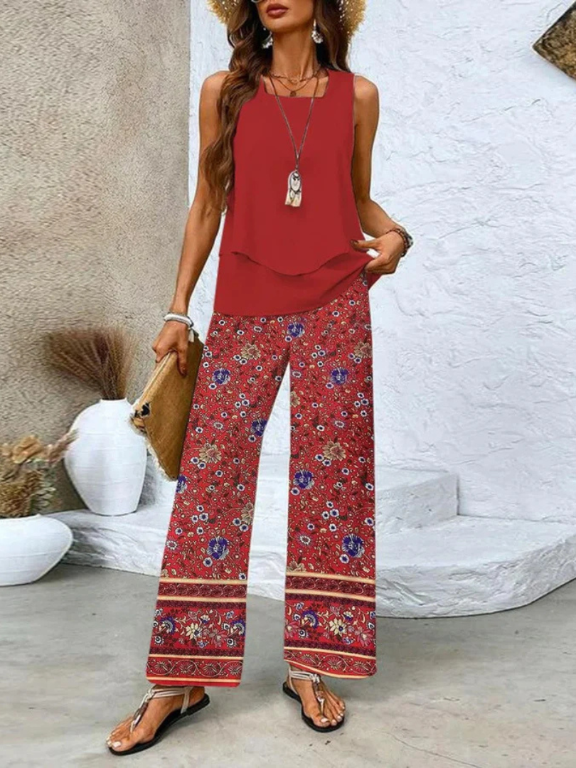 Ovelynra™ | Sleeveless Top & Wide-Leg Pants Ensemble