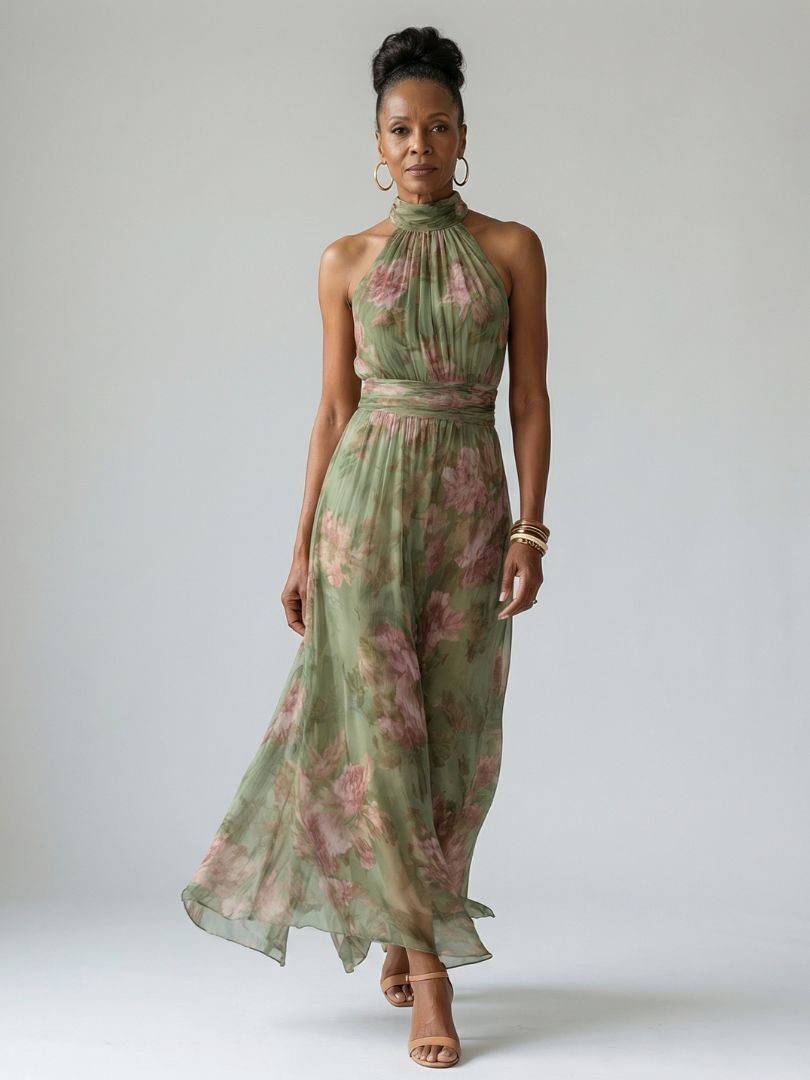 Mirelle | Halter Midi Dress with Gathered Design