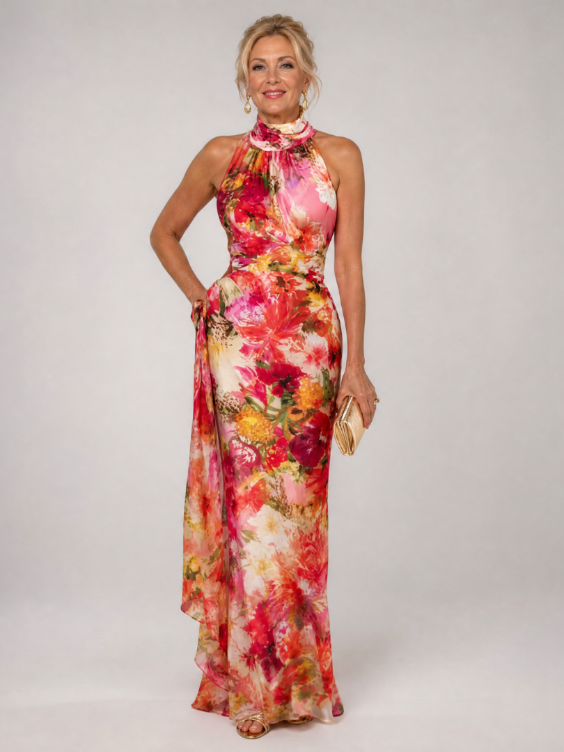 Elisabetta | Floral Print Maxi Dress with Halter Neck