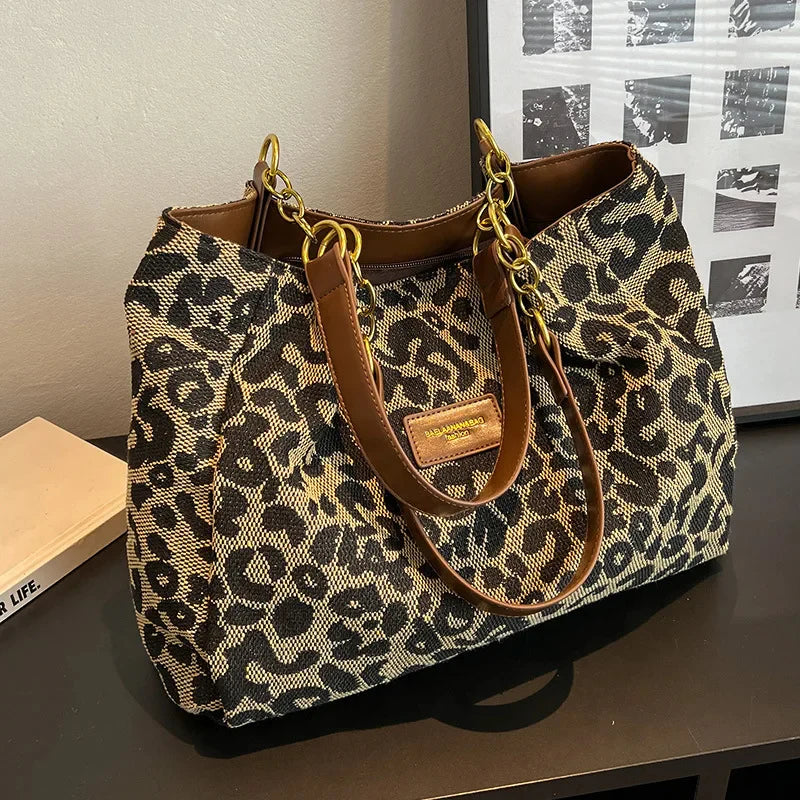 TAVIRA | Leopard Print Charm Tote Bag