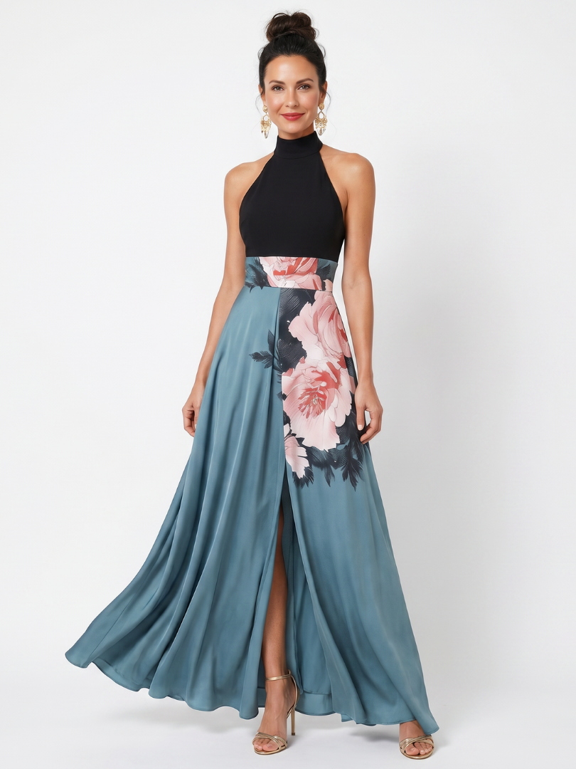 Olympas | Floral Maxi Dress with Halter Bodice