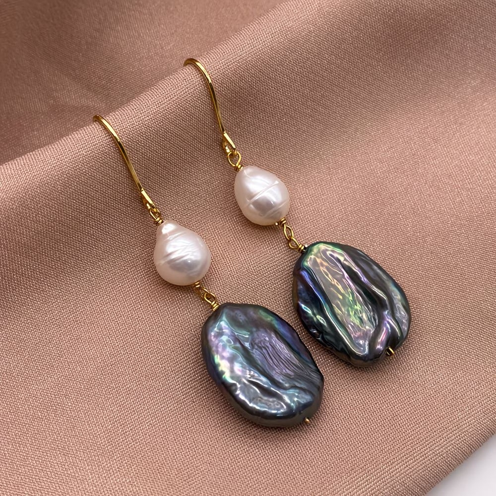 LYRA | Peacock Pearl Dangle Earrings