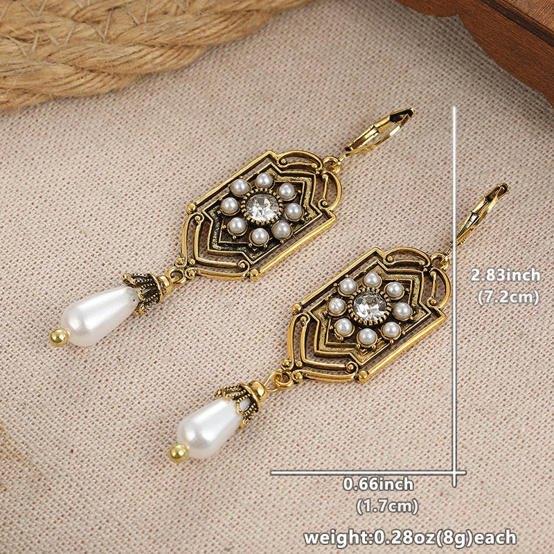 ADELINA | Vintage Gold Inlaid Pearl Earrings
