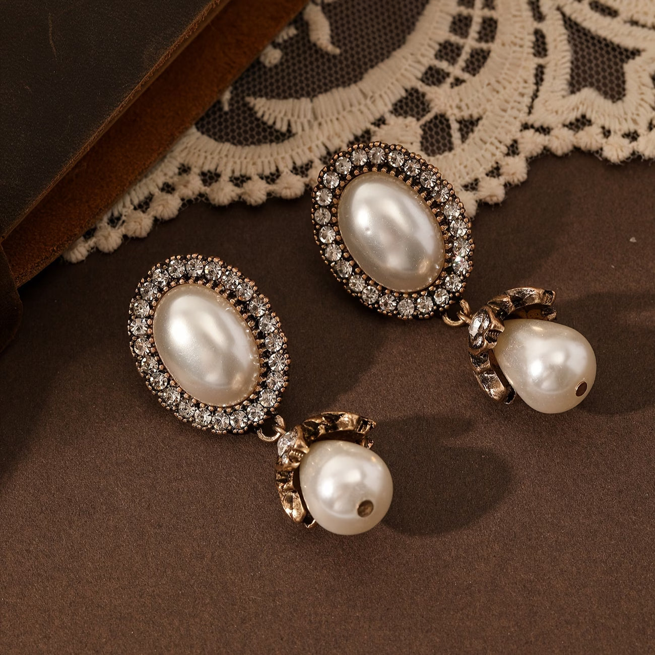 Eloise Vintage Pearl Frame Drop Earrings