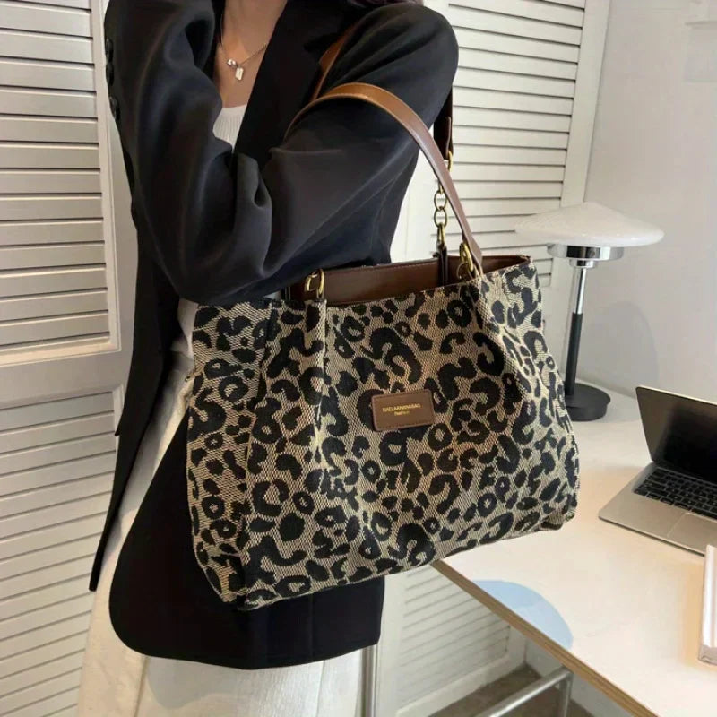 TAVIRA | Leopard Print Charm Tote Bag