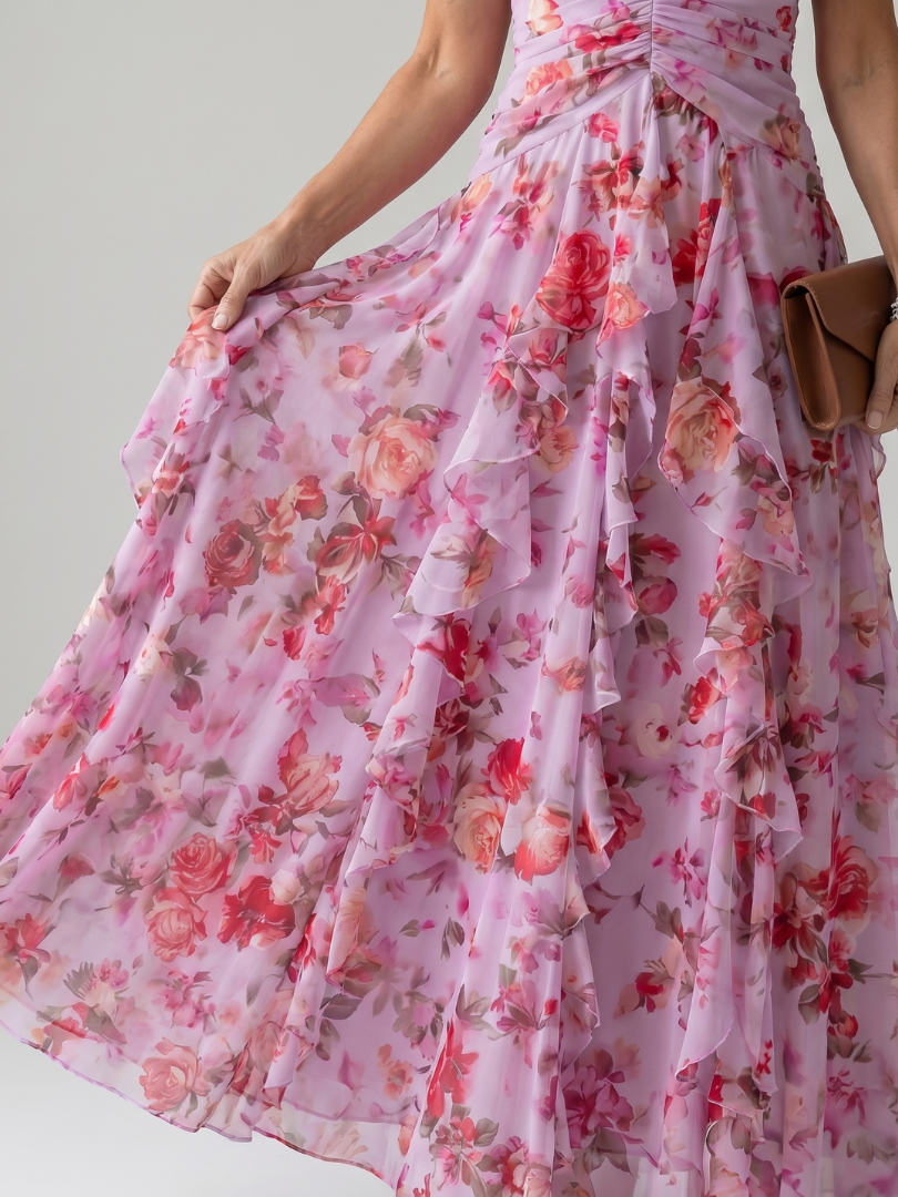 Nori | Floral Maxi Dress with Halter Neck and Ruched Bodice