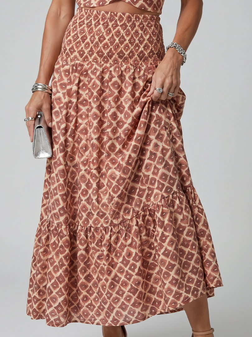 Amira | Geometric Print Cutout Midi Dress with Cross Halter Design
