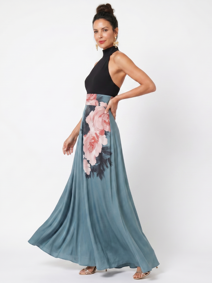 Olympas | Floral Maxi Dress with Halter Bodice