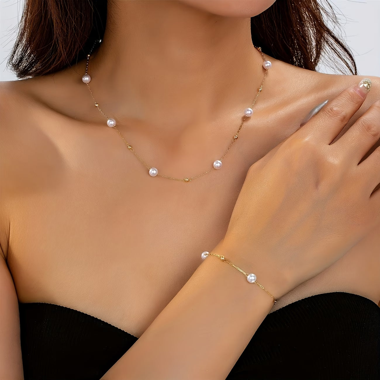 LILIANA | Elegant Pearl Chain Jewelry Set