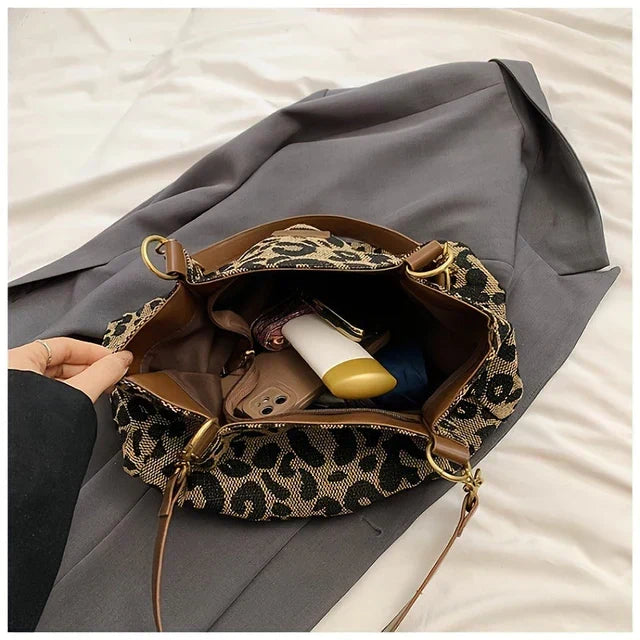 TAVIRA | Leopard Print Charm Tote Bag