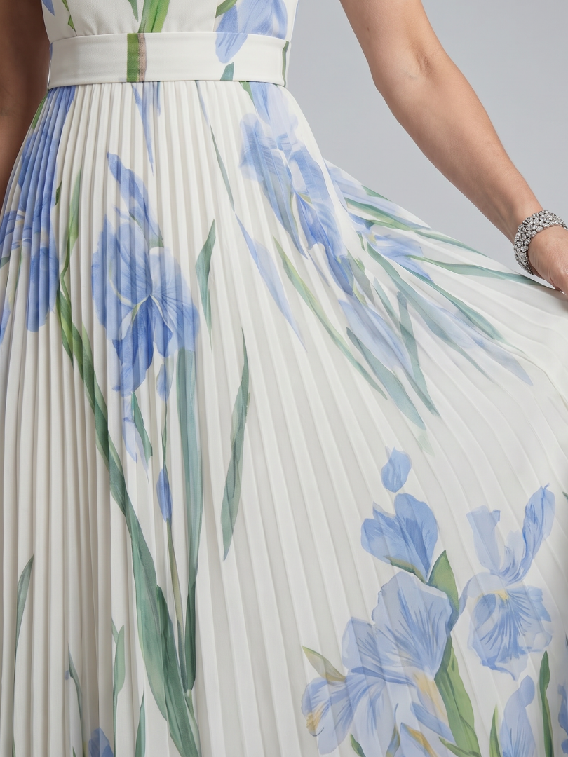 Ophelia | Floral Print Midi Dress with Sleeveless Square Neck