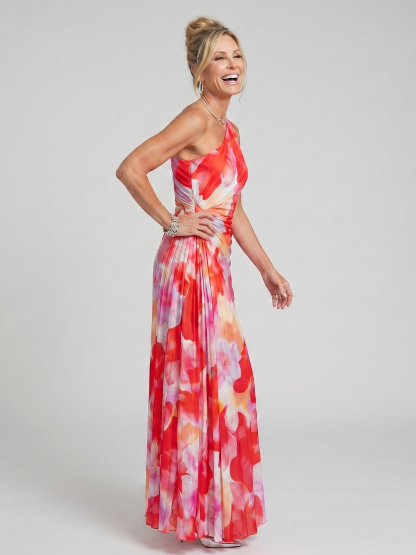 Taya | Asymmetrical Pleated Midi Dress with One Shoulder Design