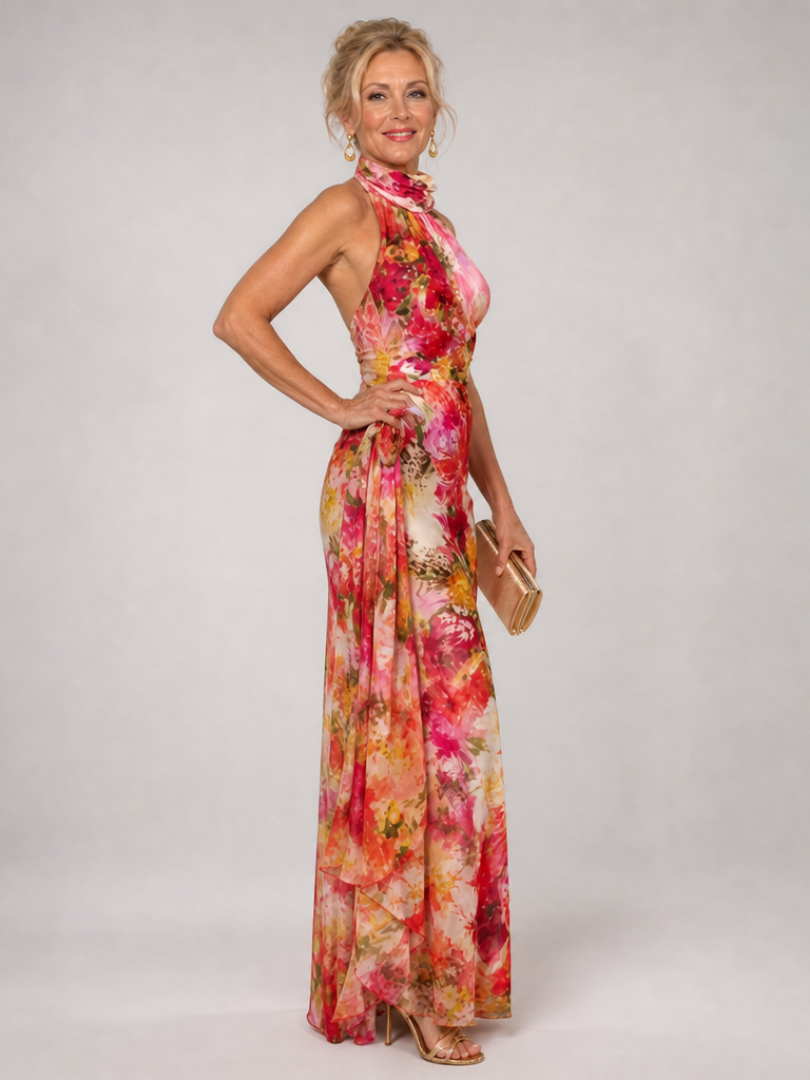 Elisabetta | Floral Print Maxi Dress with Halter Neck