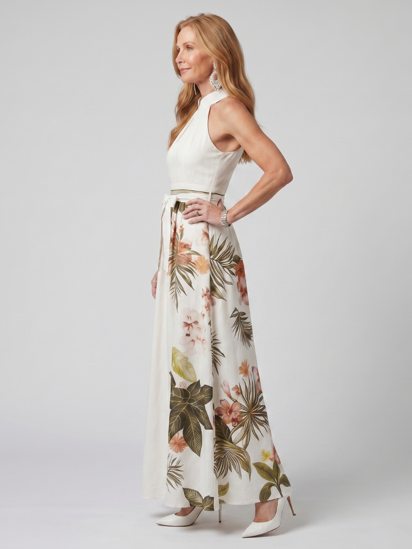 Meadow | Flowing Halter Maxi Dress with Botanical Print
