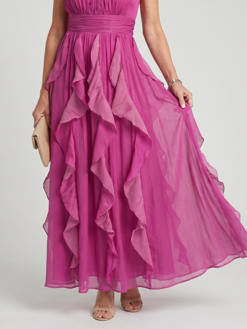 Orea | Maxi Dress with High Neck and Gathered Ruffle Layers