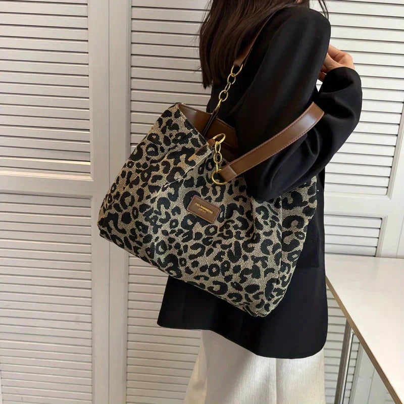 TAVIRA | Leopard Print Charm Tote Bag