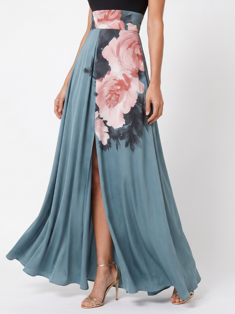 Olympas | Floral Maxi Dress with Halter Bodice