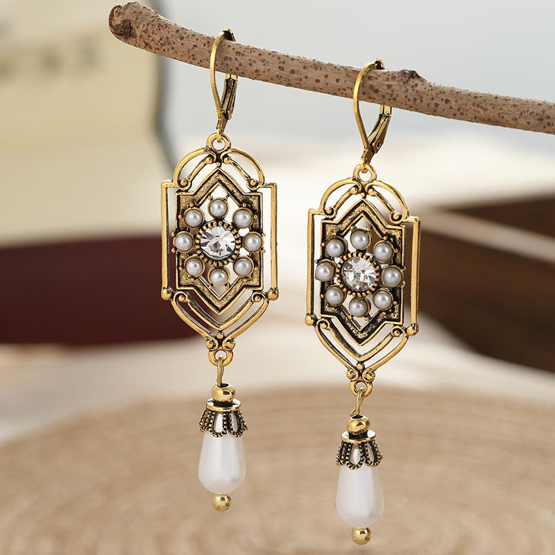 ADELINA | Vintage Gold Inlaid Pearl Earrings
