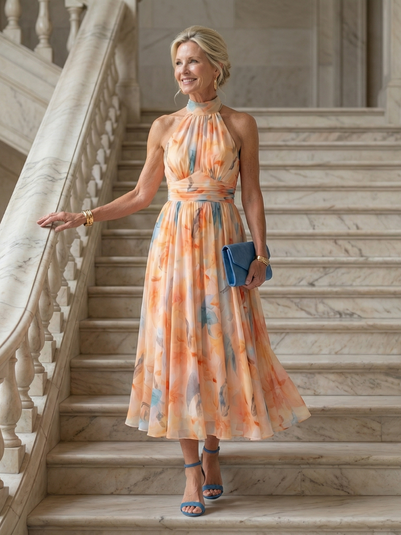 Violet & Grace™ | Elegant Soft Halter Midi Dress