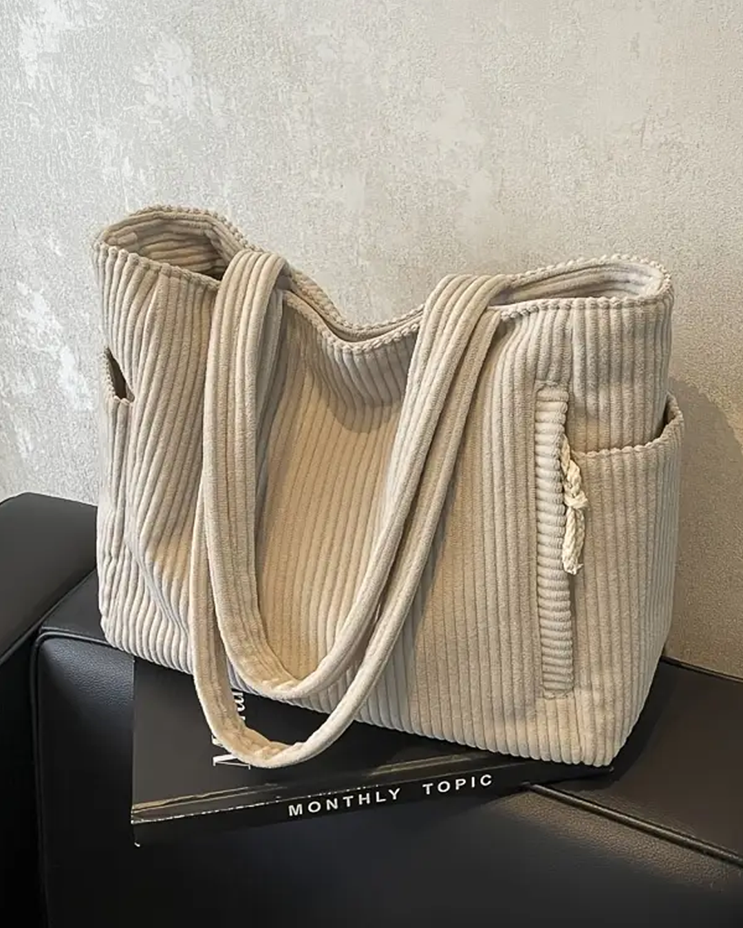 SYLVA | CORD-DETAIL RIBBED TOTE BAG