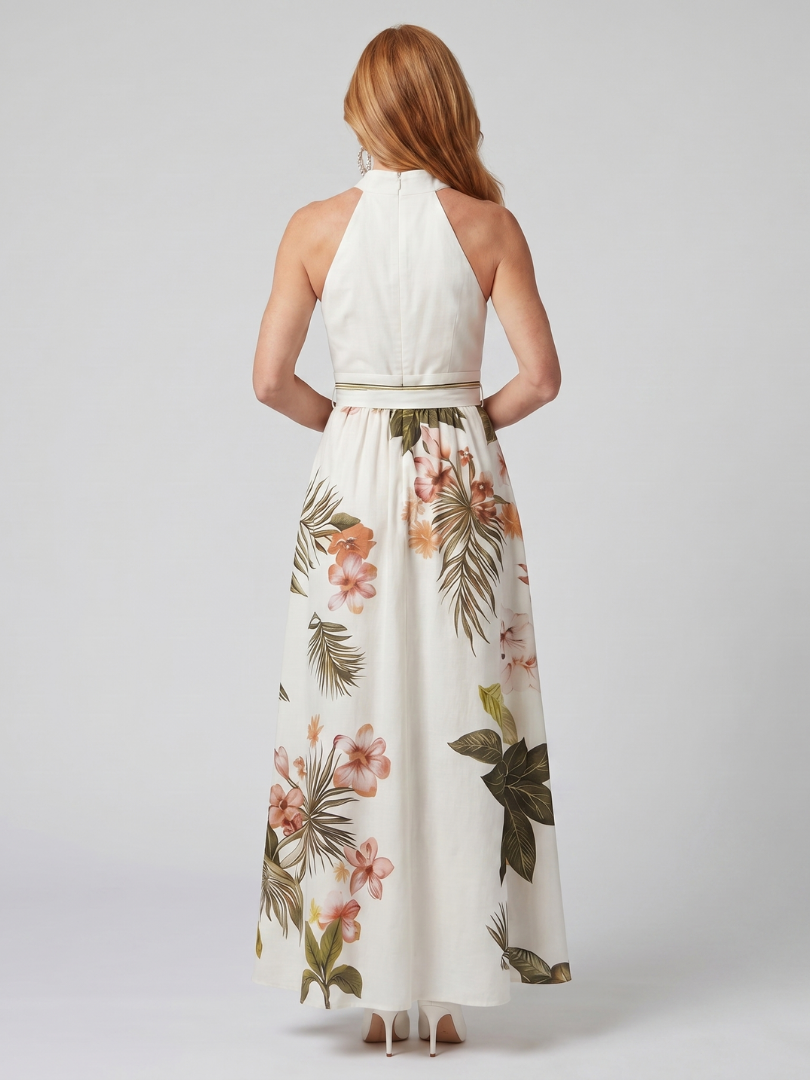 Meadow | Flowing Halter Maxi Dress with Botanical Print