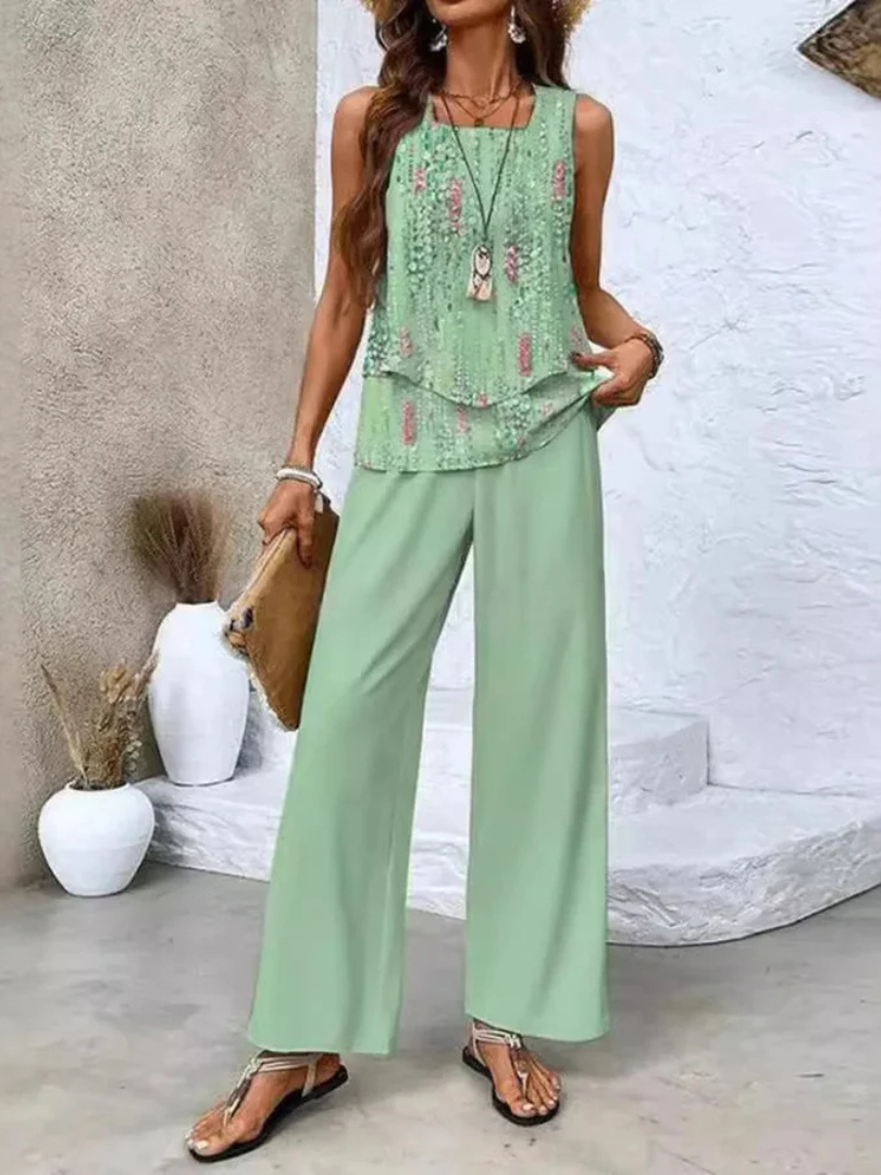 Ovelynra™ | Sleeveless Top & Wide-Leg Pants Ensemble