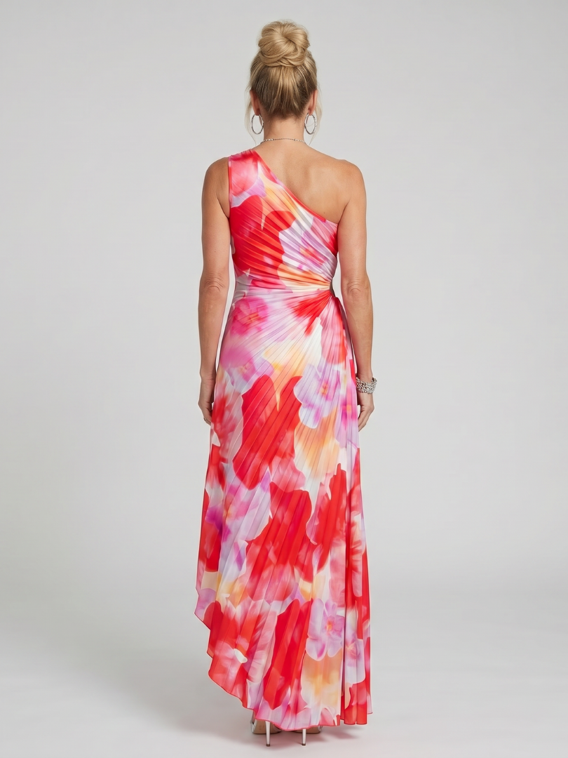 Taya | Asymmetrical Pleated Midi Dress with One Shoulder Design
