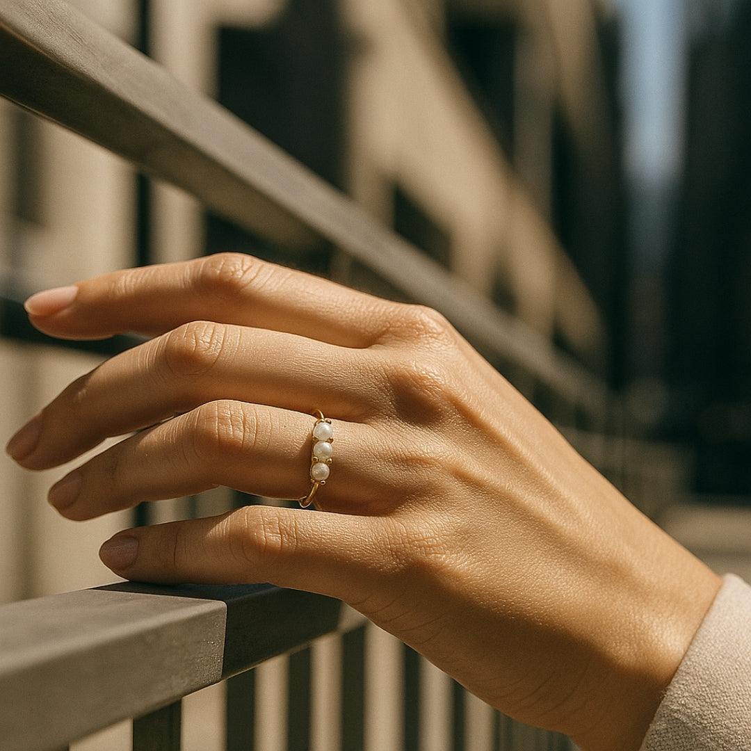 VALENTINA | Gold Ring with Triple Pearl Accents