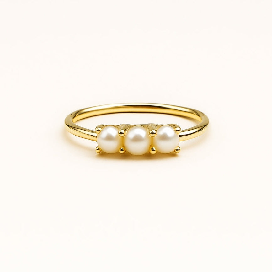 VALENTINA | Gold Ring with Triple Pearl Accents