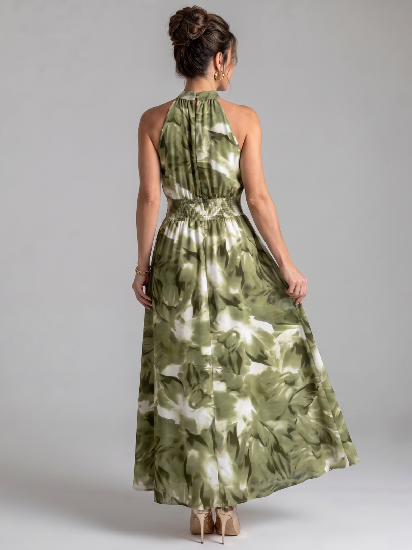 Olivia | Abstract Print Midi Dress with Gathered Waist