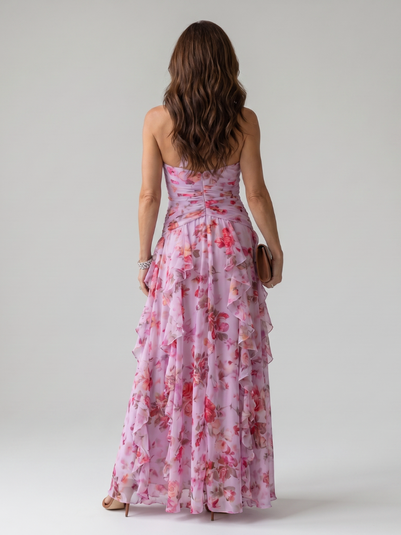 Nori | Floral Maxi Dress with Halter Neck and Ruched Bodice