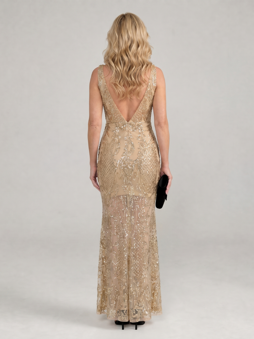 Sirea | Sleeveless Midi Dress with Sheer Panels and Sequin Detail