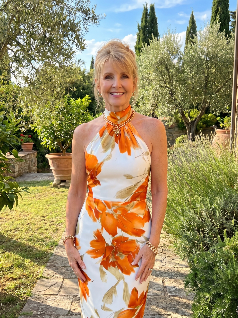 Zinnara | Floral Print Midi Dress with Halter Neck