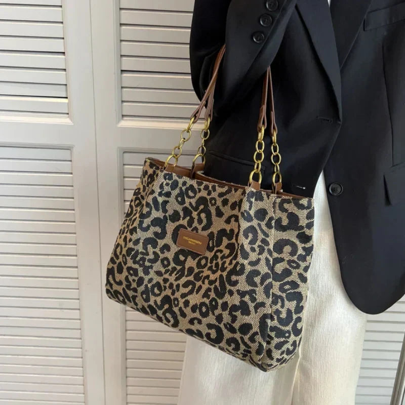 TAVIRA | Leopard Print Charm Tote Bag