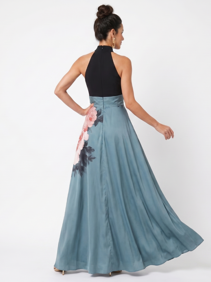 Olympas | Floral Maxi Dress with Halter Bodice