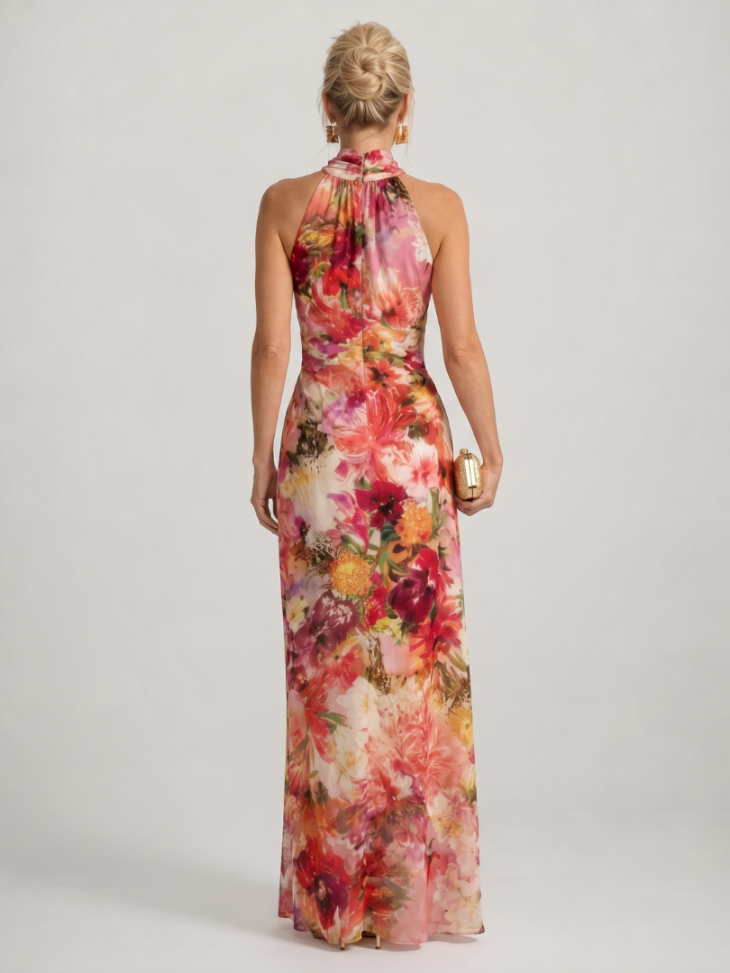 Elisabetta | Floral Print Maxi Dress with Halter Neck