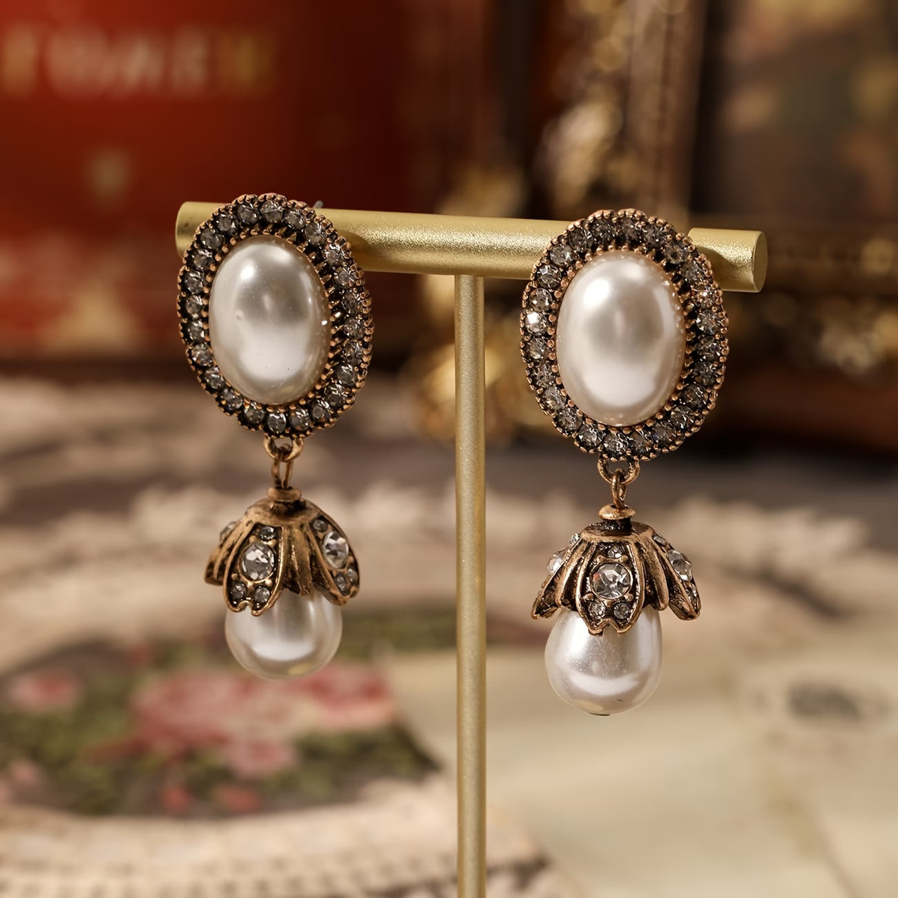Eloise Vintage Pearl Frame Drop Earrings