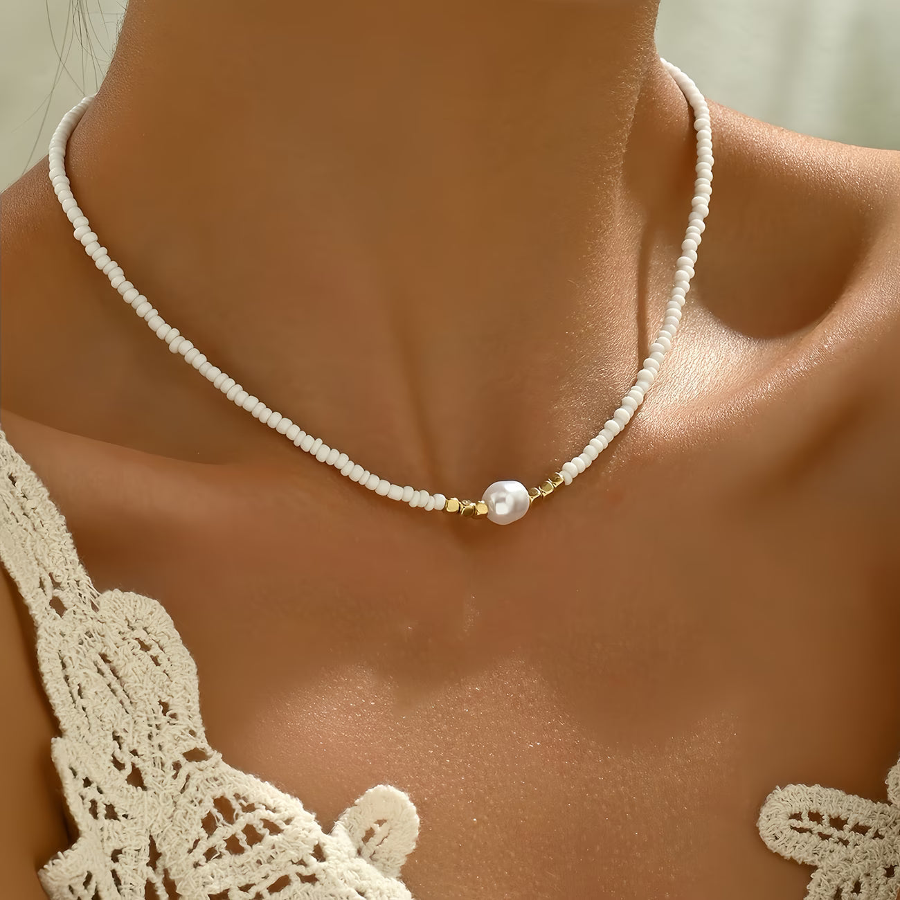 AZURINE | Sleek Turquoise and Pearl Necklace