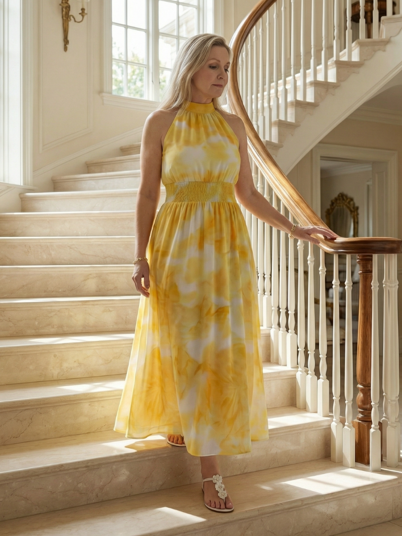 Sylin | Halter Midi Dress with Gathered Design