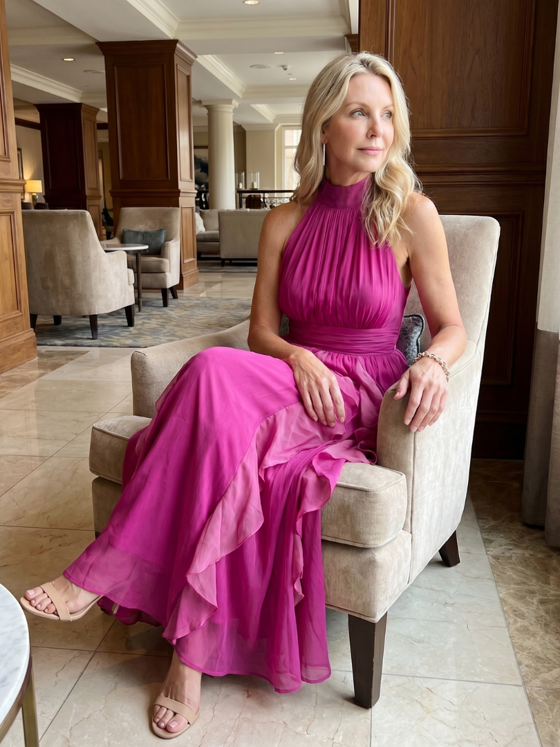 Orea | Maxi Dress with High Neck and Gathered Ruffle Layers