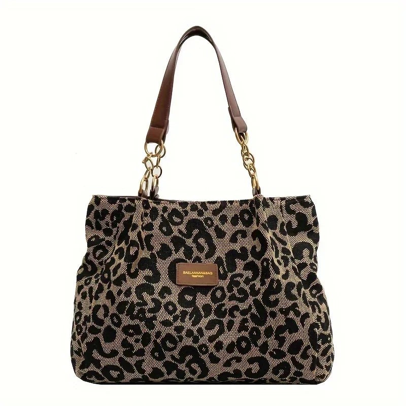 TAVIRA | Leopard Print Charm Tote Bag